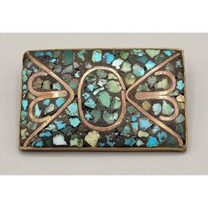 Turquoise Chips Brass Setting Brooch Safety Clasp Pin Made in India
